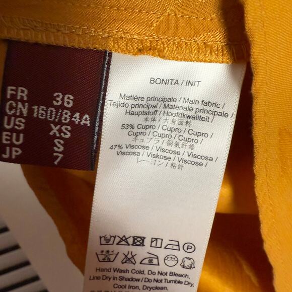 Comptoir des Cotonniers Mustard Yellow Long Sleeve V-Neck Cupro Blouse Size XS - Picture 11 of 11